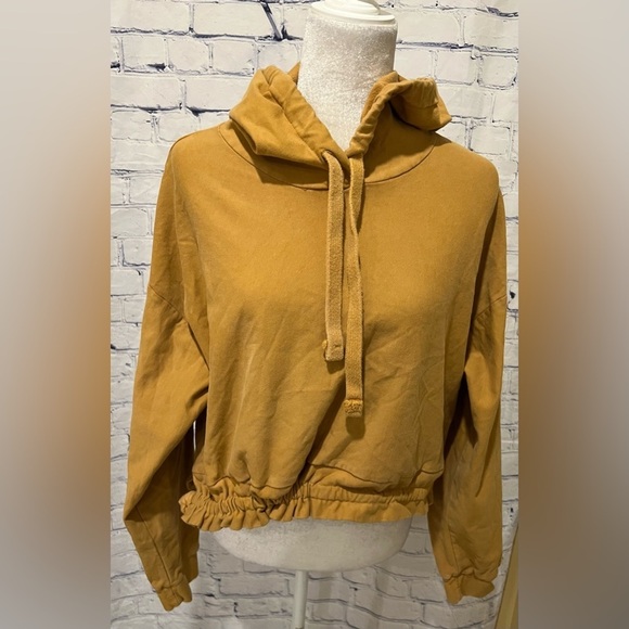 ZARA Hoodie Mustard Yellow Sweatshirt Size Medium - Picture 2 of 7